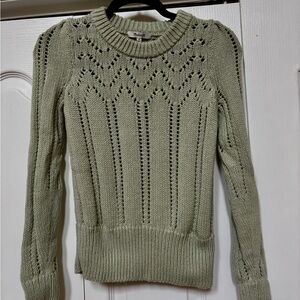 Madewell mint Green Crew Neck pointelle Sweater 100% cotton